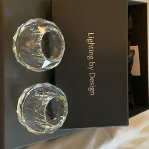 SHANNON White Crystal Candle Holders Geometric Elegance